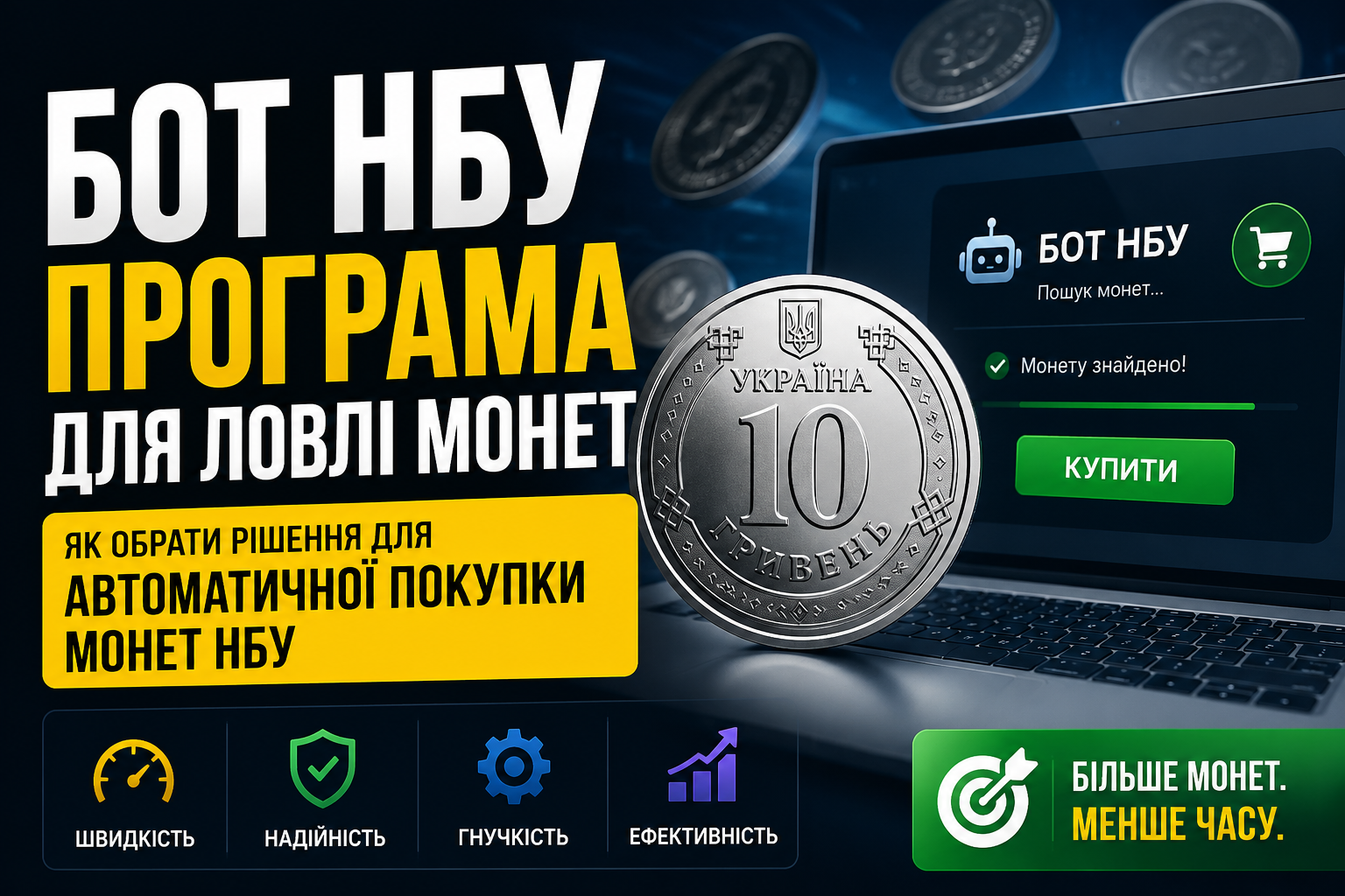 Інтерфейс програми для ловлі монет НБУ: бот для автоматичної покупки, моніторинг монет онлайн