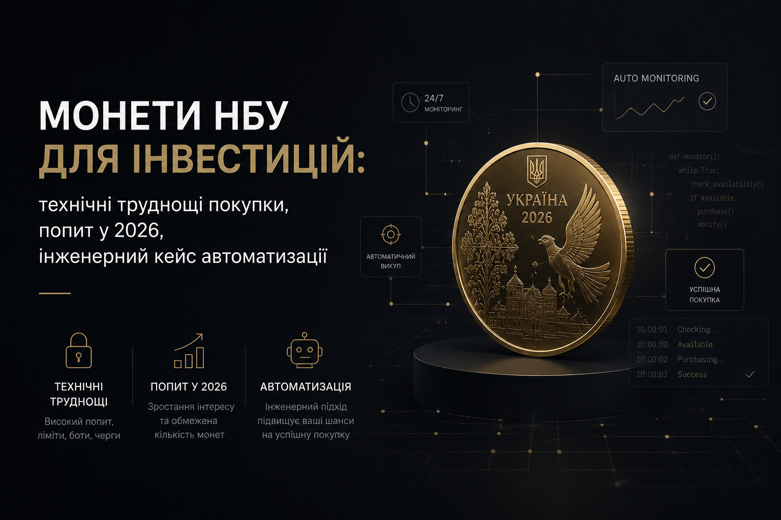 Монети НБУ для інвестицій: технічні труднощі покупки, попит у 2024, інженерний кейс автоматизації